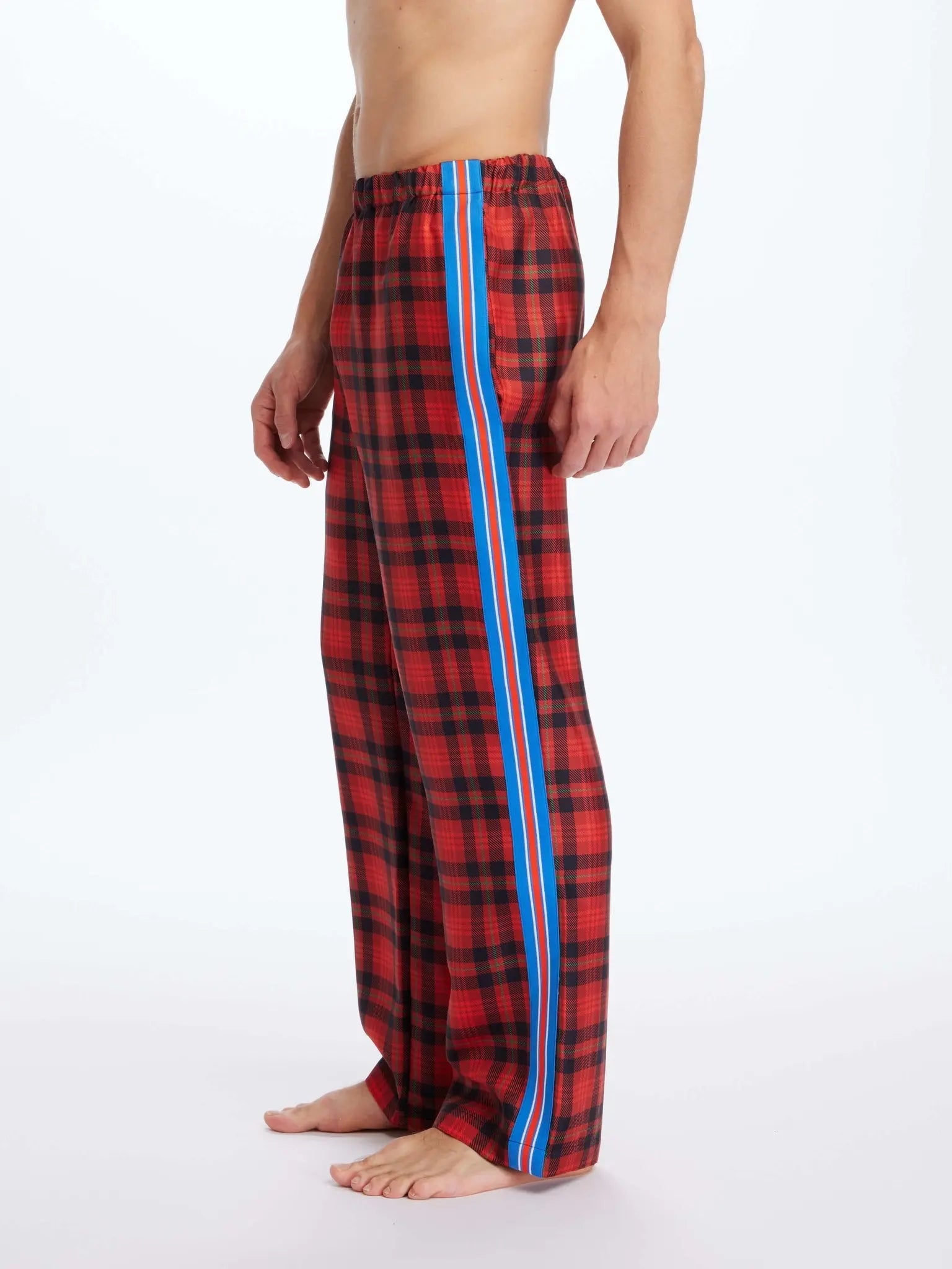 Fire Red Stripes - Men's Silk Pajama Pants
