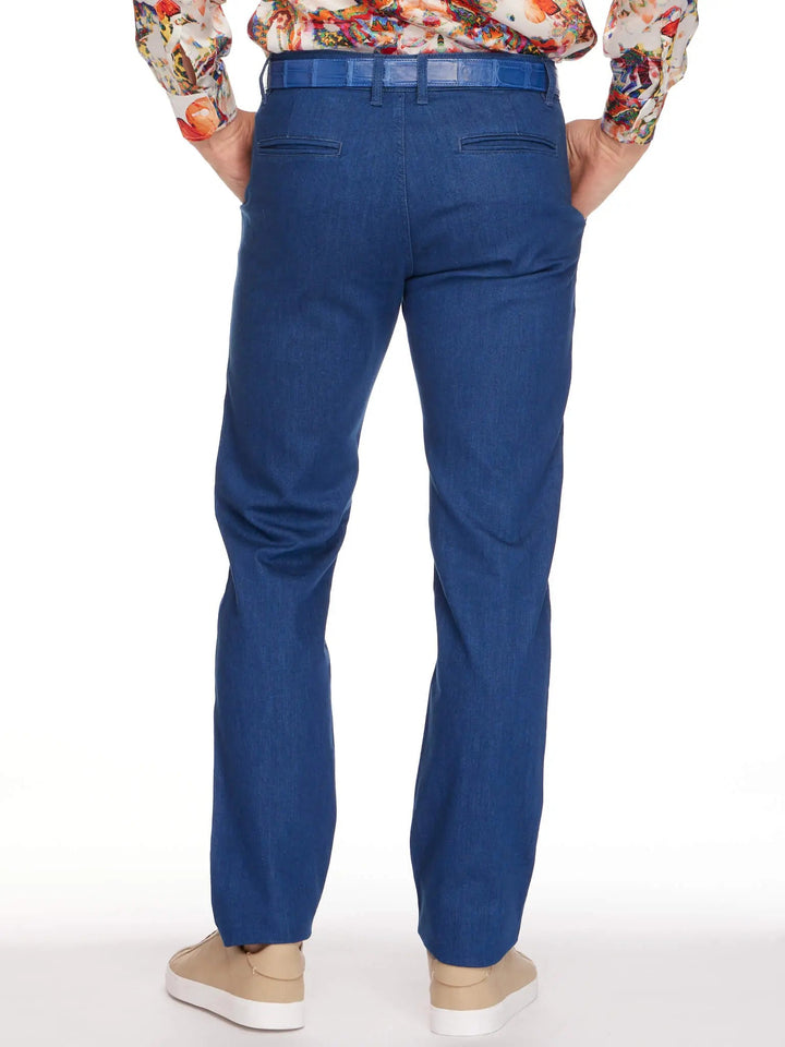 Men's 1 Pleat Stretch Denim Jean In French Blue - Nigel Curtiss