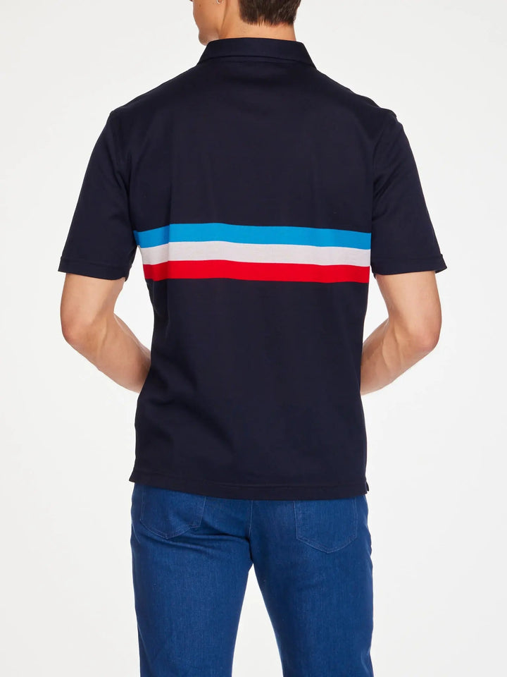 Men's Cotton Jersey Polo Shirt In Navy With Red, White And Blue Stripe - Nigel Curtiss