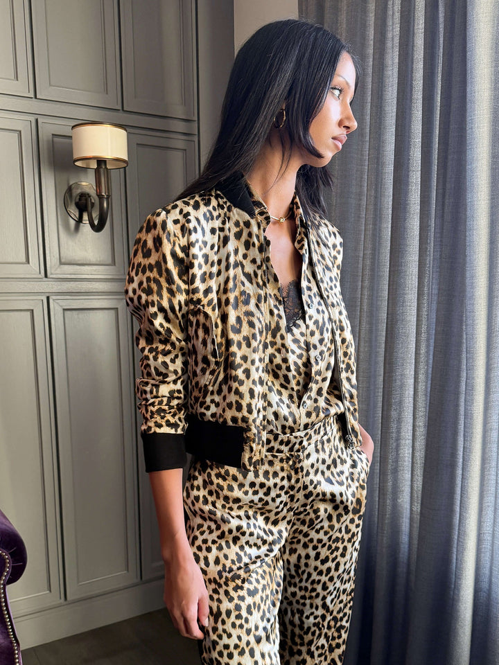 WOMAN'S LEOPARD AND BLACK SILK PANT - Nigel Curtiss