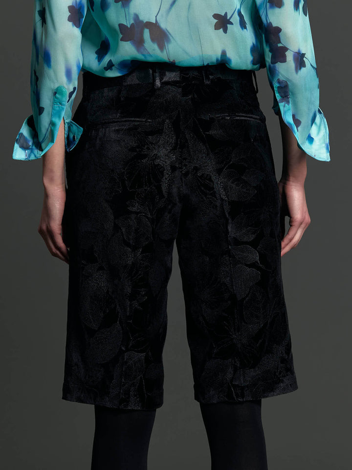 Women's Black Floral Velvet Bermuda Shorts - Nigel Curtiss