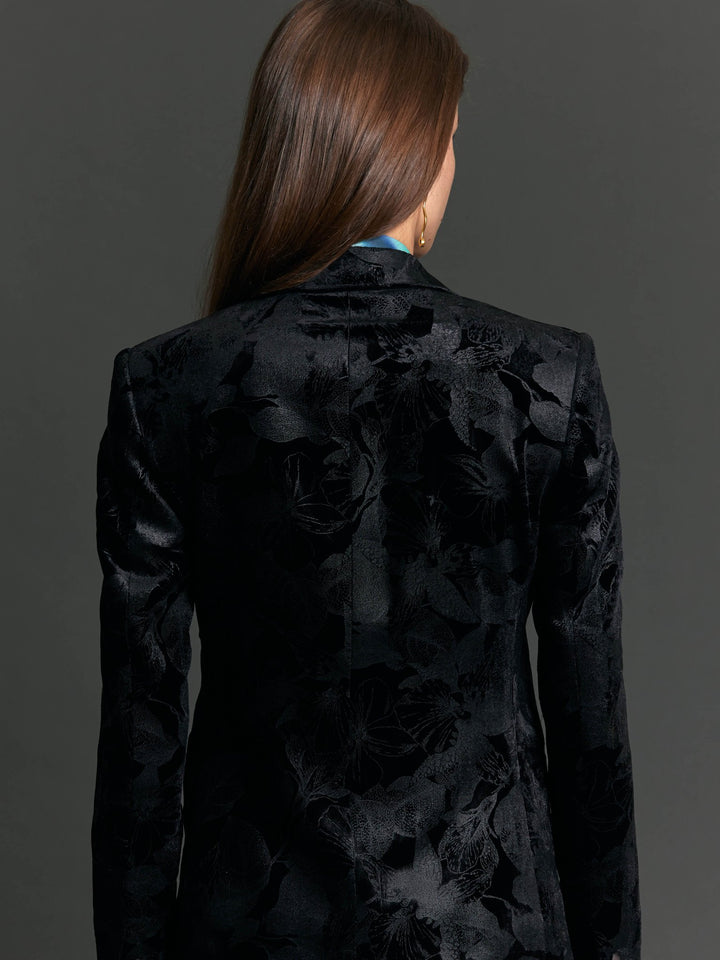 Women's Black Floral Velvet Tuxedo Jacket - Nigel Curtiss