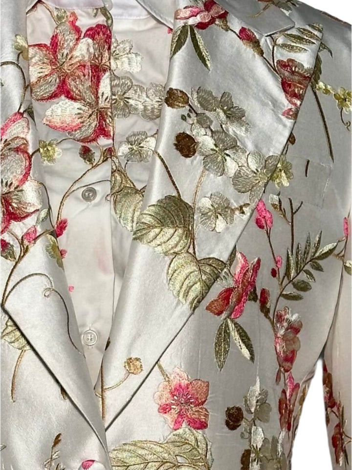 WOMEN'S CREAM SILK JACKET WITH EMBROIDERED CHERRY BLOSSOMS - Nigel Curtiss