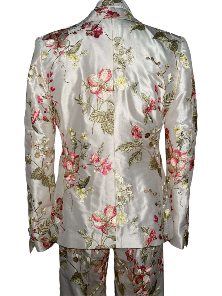 WOMEN'S CREAM SILK JACKET WITH EMBROIDERED CHERRY BLOSSOMS - Nigel Curtiss