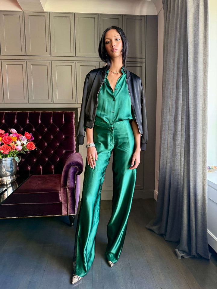 WOMEN'S EMERALD AND BLACK SILK PANT - Nigel Curtiss