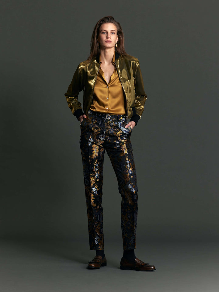 Women's Glossy Silk Shirt in Gold - Nigel Curtiss