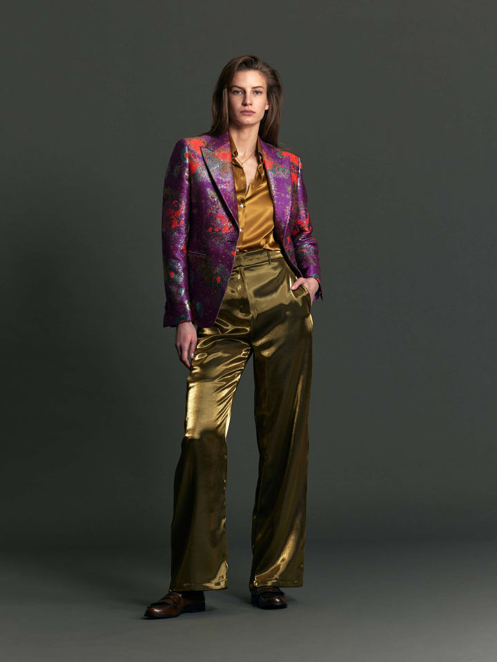 Women's Glossy Silk Shirt in Gold - Nigel Curtiss