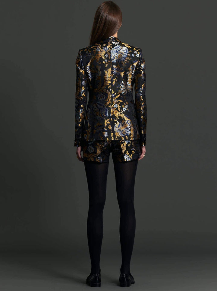 Women's Gold and Blue Floral Brocade Tuxedo Jacket - Nigel Curtiss