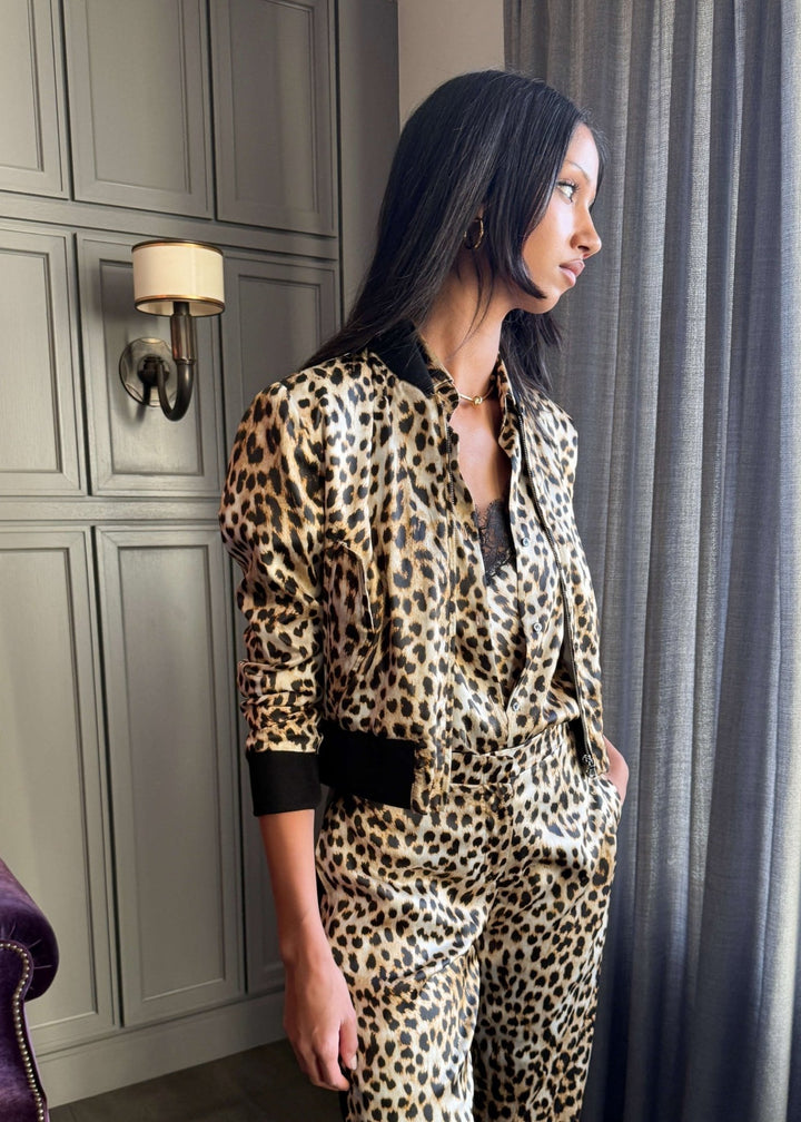 WOMEN'S LEOPARD SILK BOMBER JACKET - Nigel Curtiss