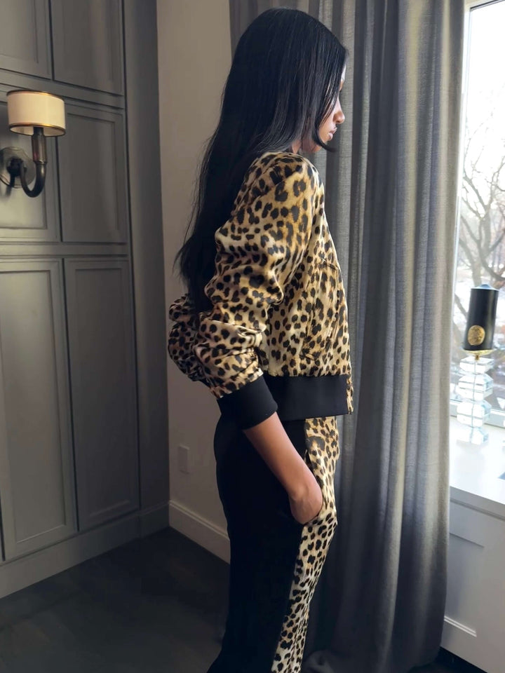 WOMEN'S LEOPARD SILK BOMBER JACKET - Nigel Curtiss