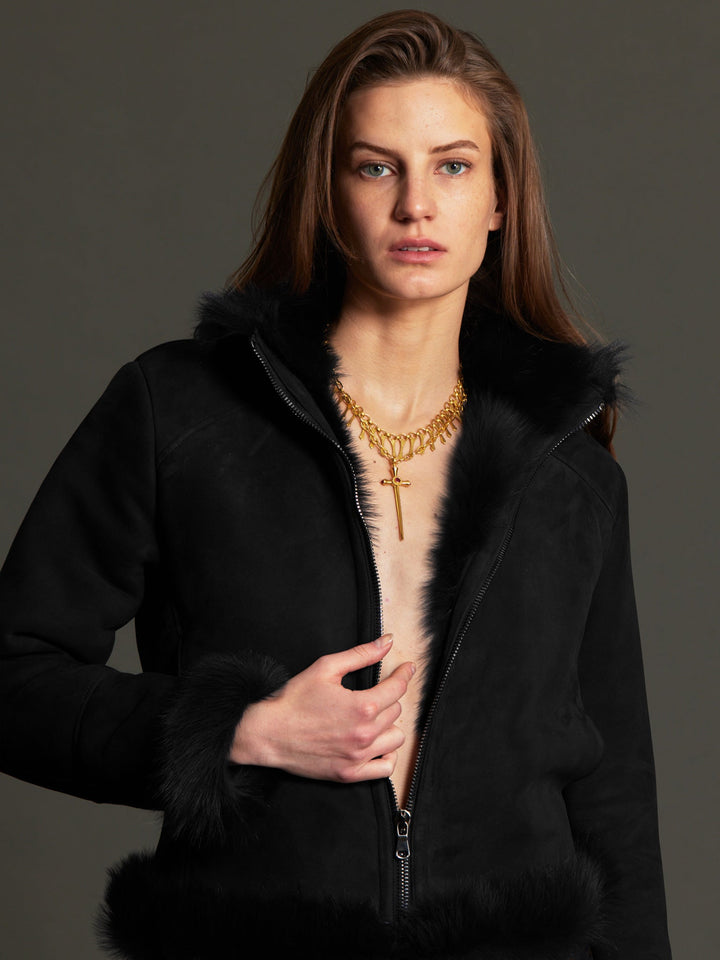 Women's Shearling Short Jacket - Nigel Curtiss