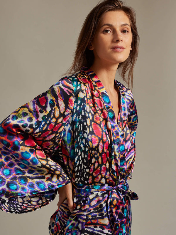 Women's Short Kimono Wrap in Rainbow Leopard - Nigel Curtiss