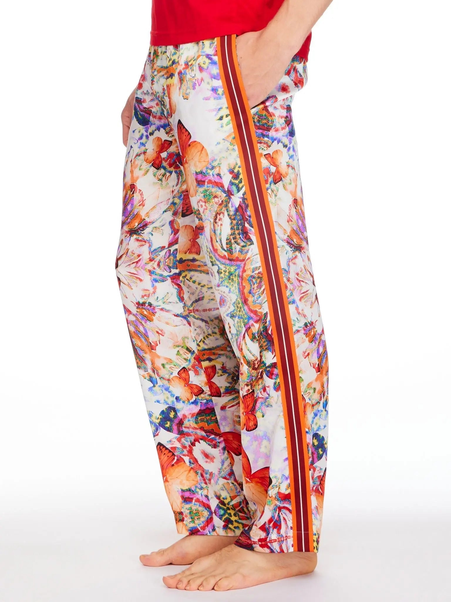 NIGEL CURTISS MEN'S BUTTERFLY KALEIDOSCOPE SILK PAJAMA PANTS