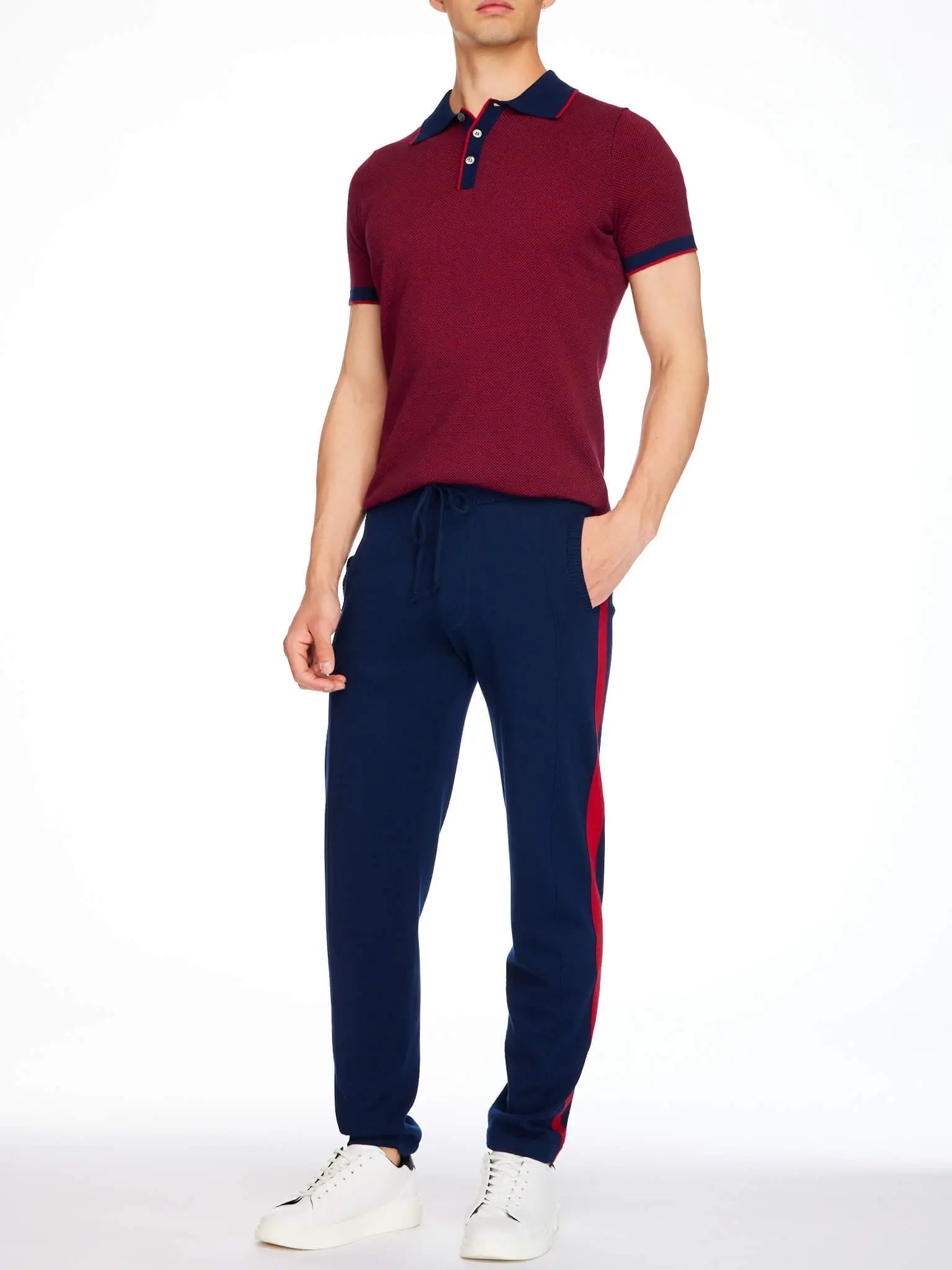 Blue pants with sales red stripe