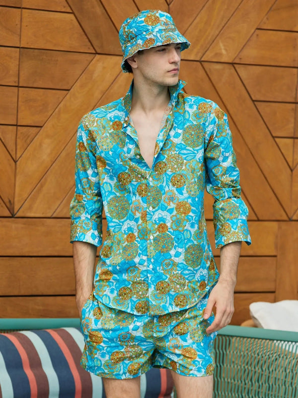 Men's Tropical Paradise Silk Pajama Pants With Stripe - Nigel Curtiss