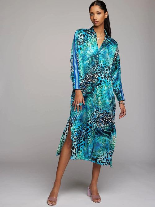 Pinstripe Silk Shirt Dress - Luxury Beige
