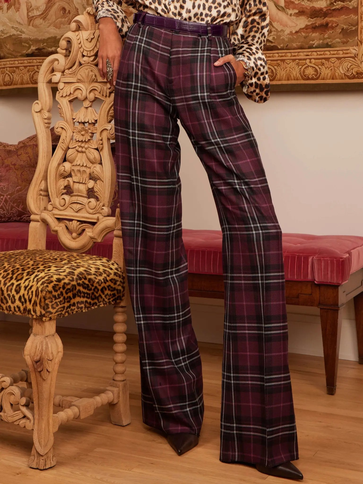 Twisted Tailor Cardosi Grey and Red Tartan Suit Trousers