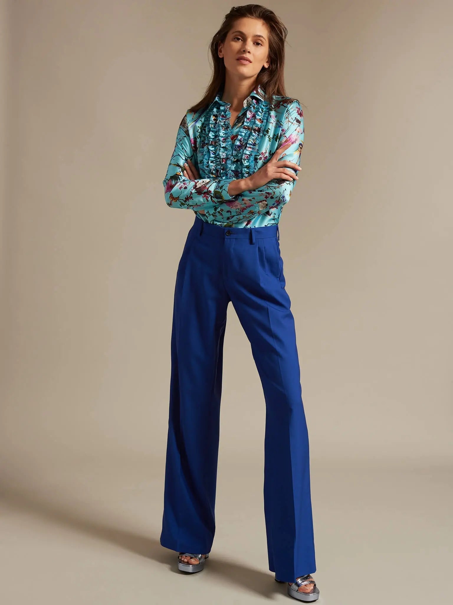 womens lightweight cool wool pleated pant in cobalt 555397