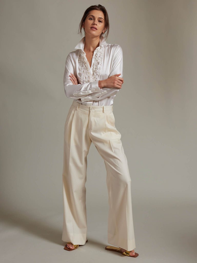 White Pleat Front Trousers Women | ShopStyle