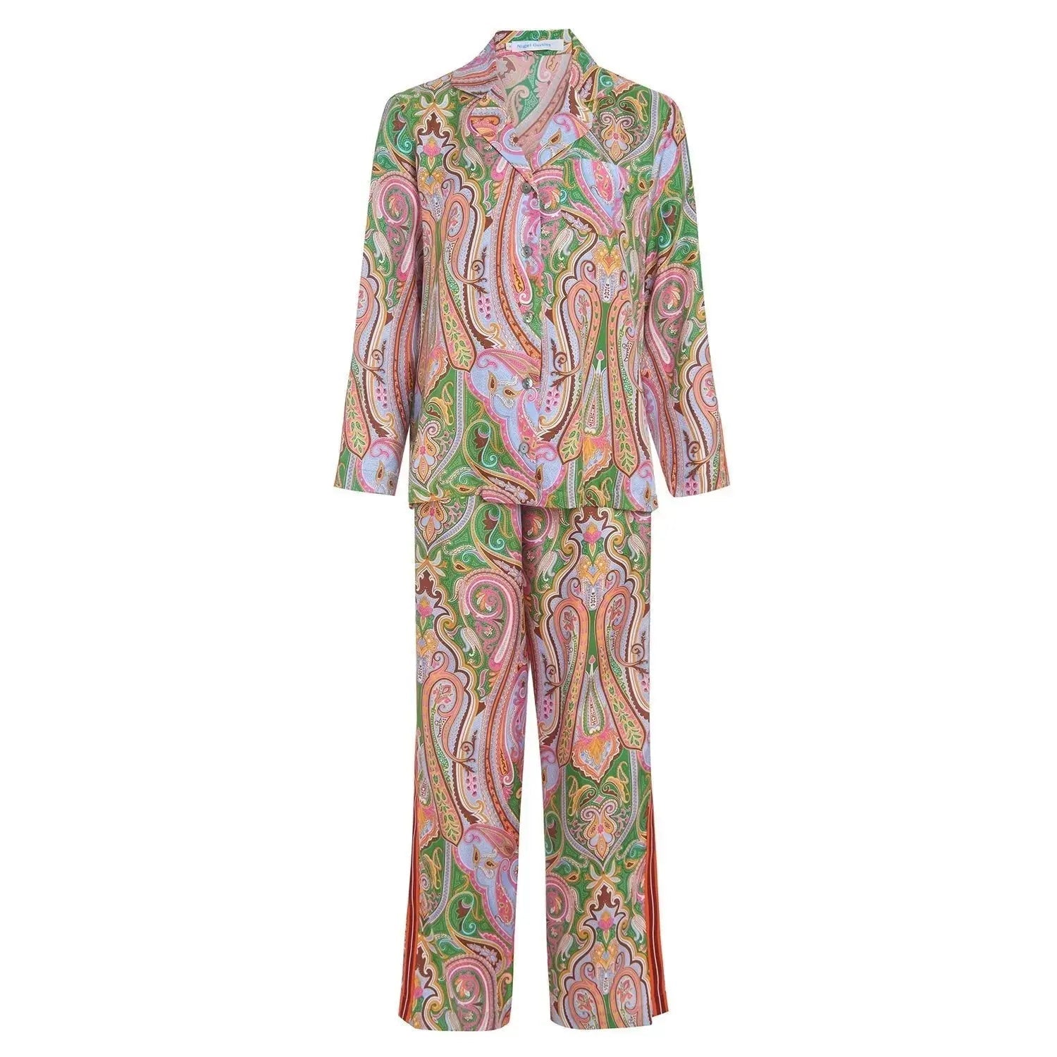 Women's Royal Paisley Silk Pajama Set With Stripe
