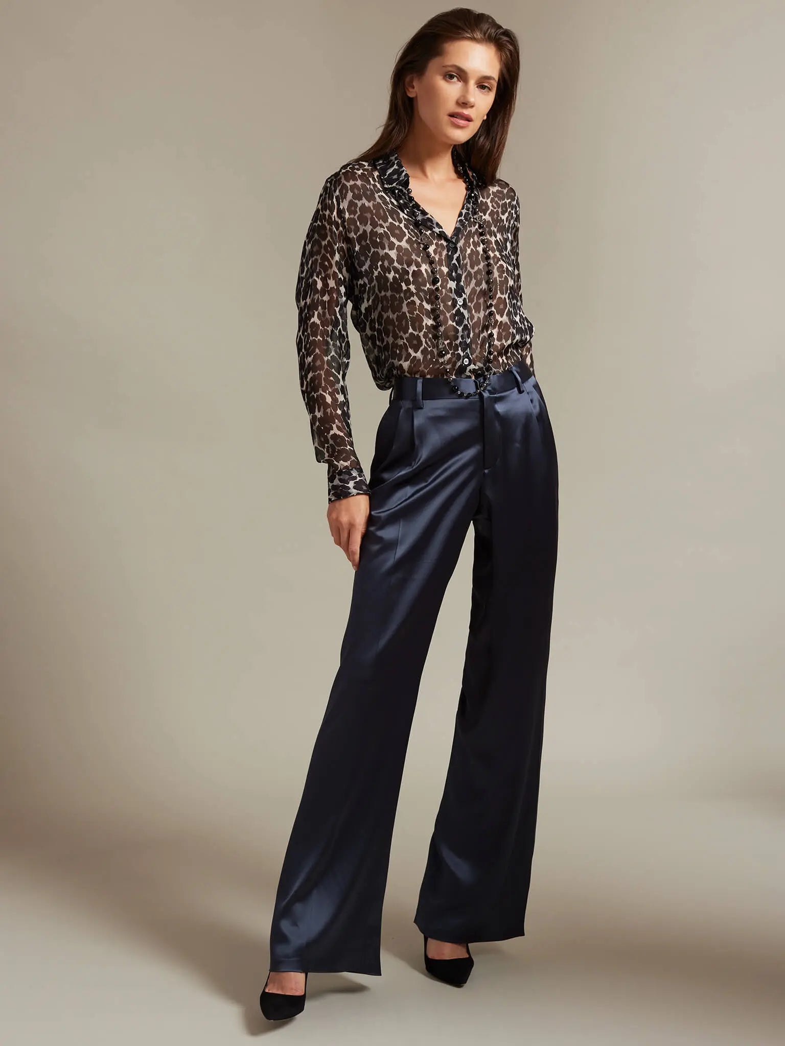 Satin Diamante Tailored Wide Leg Trousers | boohoo